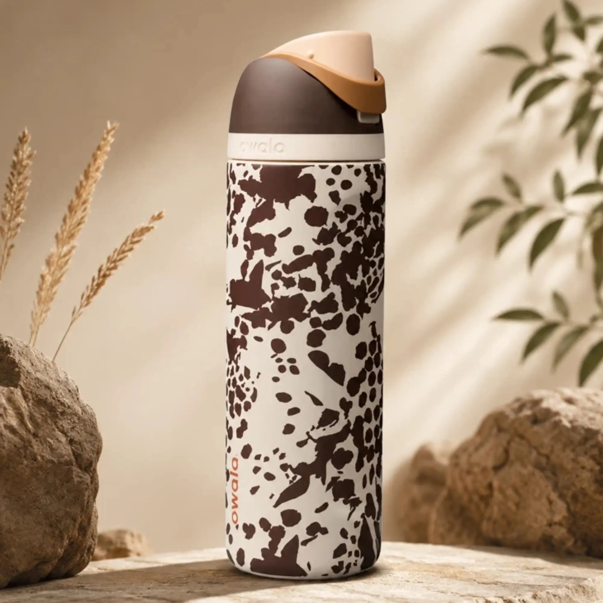 Owala Cowgirl Core 24oz FreeSip Water Bottle Brown Cow Print Insulated Stainless Steel Travel Bottle