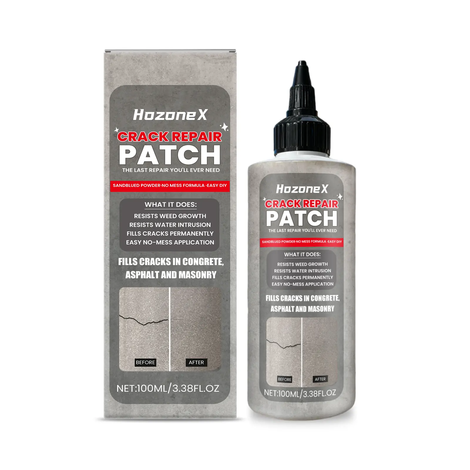 Concrete & Asphalt Crack Repair Filler - Waterproof Sealant for Driveways, Sidewalks & Masonry, Quick & Durable Fix