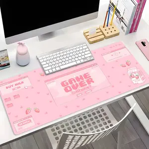 Pink Strawberry Large Gaming Mouse Pad Cute Kawaii Design Desktop Decoration Protection Pad,Rubber Pad Non-slip Lock Edge Work Pad,Multi-size Mouse Pad Suitable for Laptop,Desktop Computer Games, Work,Family, Good Gift for Boys,Girls,Kids