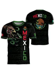 Mexican Men's Youth Football Jersey, Eagle Snake Pattern Sport Shirt, Round Neck Breathable Top, Suitable for Games Training Casual Gift, Athletic Activewear