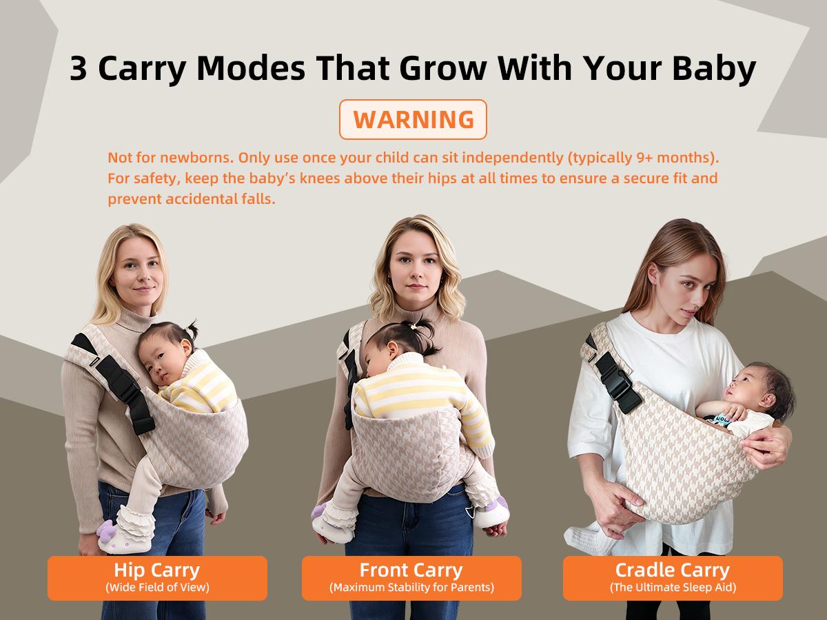 LUJIFO Chic Houndstooth Side Baby Carrier - Premium Cotton Linen Toddler Sling