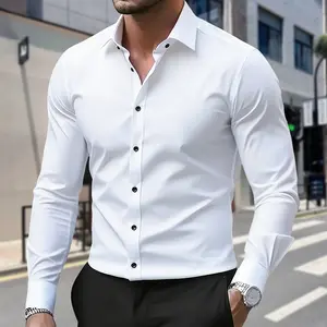 Men's anti-wrinkle stretch business casual shirt - long sleeve single button - suitable for business casual, weddings, offices - machine washable all year round shirt