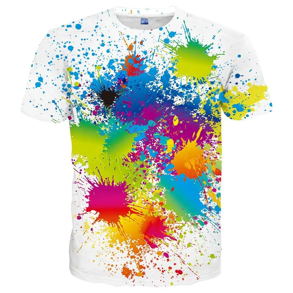 Women's Casual Print Tshirt - Soft, Breathable Streetwear Paint Splatter Crew Neck Top, Vivid Clothes for Festivals, Daily Wear, Tee, Short Sleeve