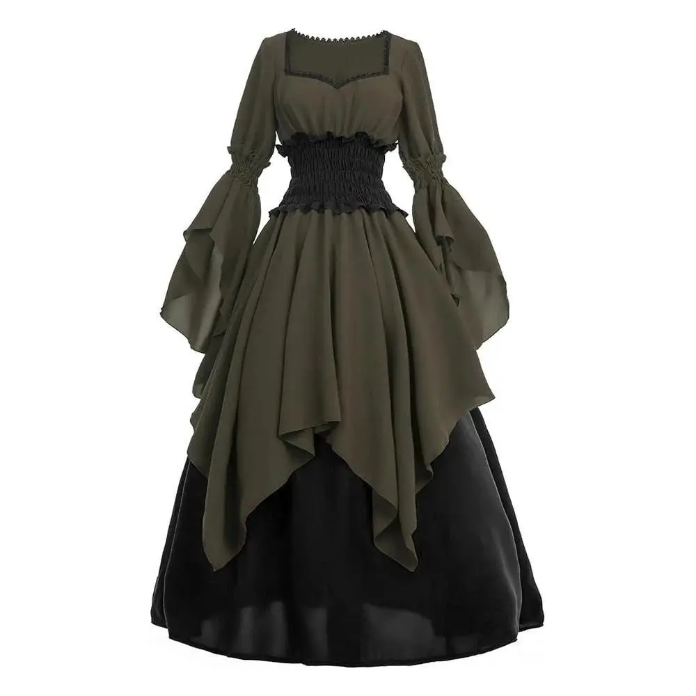 Women's Long Sleeve Medieval Vampire Cosplay Dress - Vintage Elegant Bandage Style, Halloween Outfit for Ladies with Matching Clothes Accessories, Lady