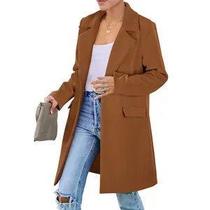 PrettyGarden Women's Fall Long Blazer Jackets Long Sleeve Lapel Pockets Loose Fit Work Casual Blazers