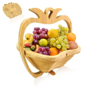 Foldable Fruit Basket Gift Bamboo Fruit and Veggie Basket ,Fruit Bowl Holder Dried Fruit Basket For Christmas decorations Holiday Party (Apple)