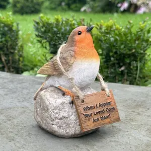 Beautiful Robin on Stone Figurine, Resin Crafted Decorative Piece for Garden, Patio, Indoor & Outdoor Use, Perfect Gift or Memorial Item, Exterior Decorative Statues