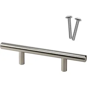 Rok 20 Pack Brushed Nickel Euro Style Handle 3" (76.2mm) Hole Centers, 6" (152.4mm) Overall Length Bar Pull for Cupboard Drawer Cabinet Door P9311876BN