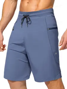 Men's Solid Color Zipper Pocket Beach Shorts, Regular Fit Casual Comfy Quick Drying Shorts for Summer, Men's Shorts for Swimming & Surfing, Swimwear Shorts
