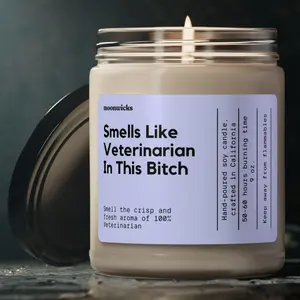 Smells Like Veterinarian Soy Wax Candle - 50-60 Hours Burn Time, 100% Cotton Wick, Eco-Friendly Vegan Formula, Reusable Glass Jar, 9 Scent Options, Made in USA