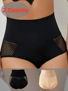 1/2 Counts Women's High Waist Shapewear Panty, Fajas, Fajas Colombianas Shaper, Breathable Mesh Side Design Shapewear Bottoms, Elastic Fabric Tummy Shaping Hip Enhancing Briefs, Body Shaper Underwear, Suitable For Daily,Casual
