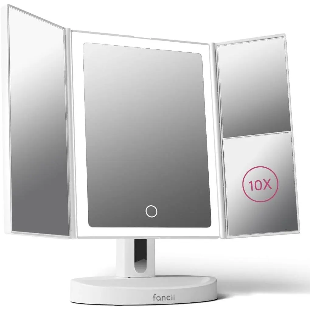 Led lighted vanity makeup mirror rechargeable trifold mirror with 5x 10x magnifications 68 dimmable natural lights touch screen best adjustable make up mirror with cosmetic stand