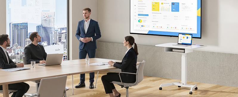 Height Adjustable Standing Rolling Desk with Wheels and Drawer, 31.5"x22" Mobile Laptop Table for Teachers, Classroom or Home Office, Black