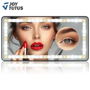 JOYTUTUS Car Sun Visor Vanity Mirror with 3 LED Lights USB Rechargeable 1500mAh Battery Touch-Sensitive Control Dimmable Bicolor Lighting for Enhanced Makeup Routine