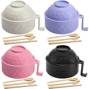 6PC/Set Microwave Ramen Bowl Set, Ramen Noodle Cooker with Lid & Handle,Perfect for Home, Office, Dorm, or College Tableware