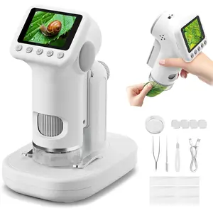 1600X 4K 2.0" Screen Kids Microscope with Slides Kit Christmas Birthday Gift Toy for 3-14 Year Old Children Toddlers Students White