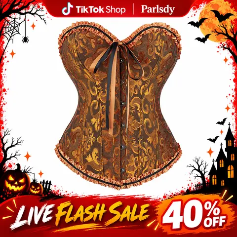 Parlsdy Women's Lace Up Boned Overbust Corset Bustier Lingerie Bodyshaper Top Halloween Gothic Party Outfit 819-T1 LIVE