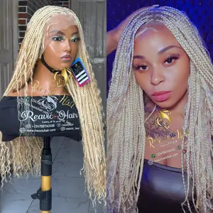 Full Lace Human Hair Boho Knotless, Tribal Braids, Blonde Hair,Human hair knotless, Blonde Hair,Ready To ship,Braided Wigs,Full lace Col,Knotless wig