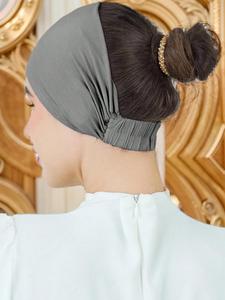 women's solid color muslim instant hijab, casual fit wide edge scarf cap for daily sports, all seasons woven fabric headwear