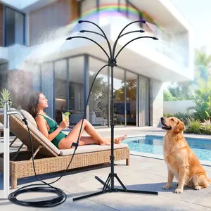 6-Nozzle Adjustable Standing Misters for Outside Patio - Stand Misting System for Cooling Outdoor Areas, Easy to Install & Maintain, Custom Coverage, Durable for Backyard Use. outdoorfun