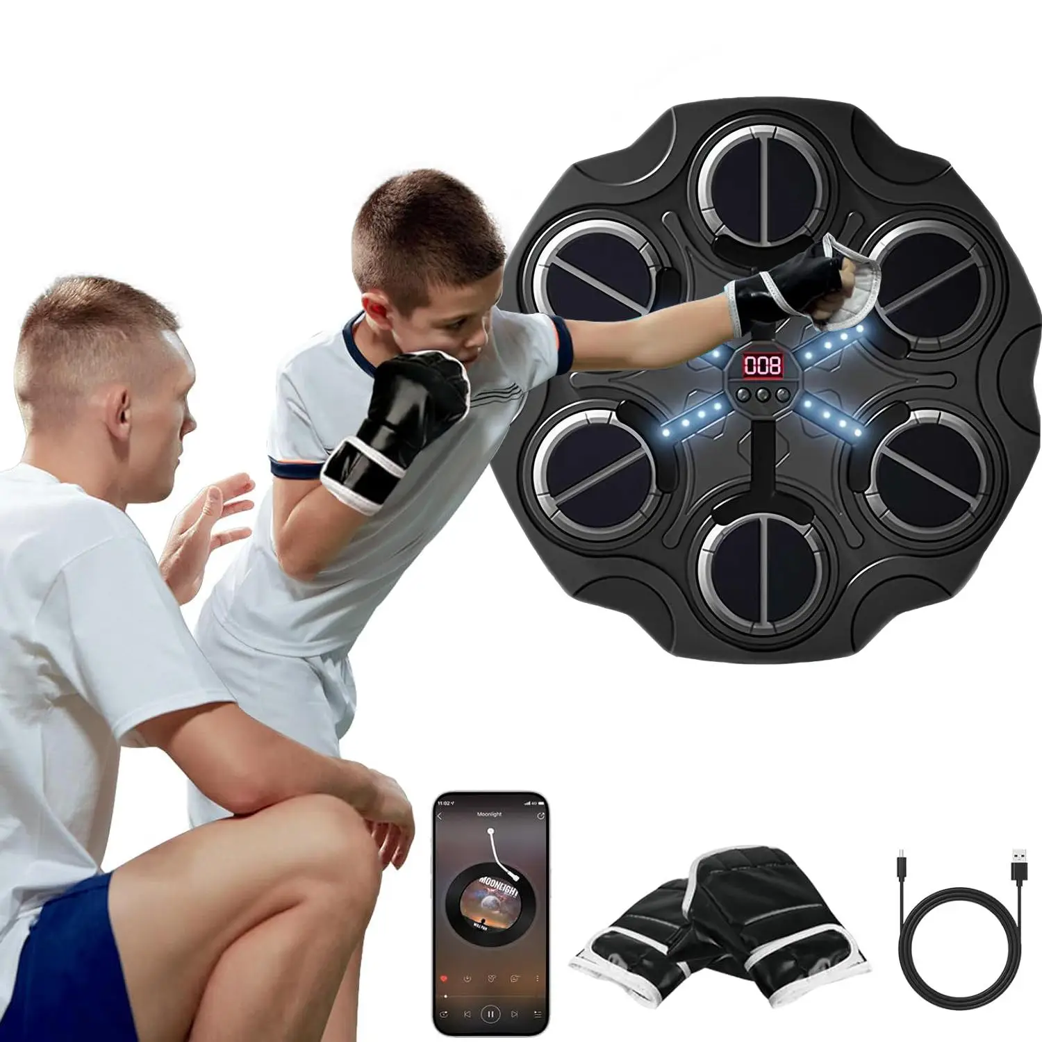 Music Boxing Machine, Wall Mounted Smart Scoring Boxing Target with Boxing Gloves, Music Boxing Machine with Rhythm Music & Cool Lights, Boxing Protec