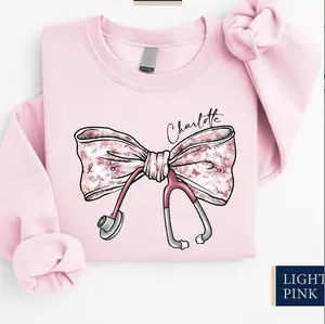 [Custom name] Nurse Toile Bow Sweatshirt, Stethoscope Bow Shirt, Nurse Coquette Tee, Personalized Gift for Nurse Week, Healthcare Professionals Tee