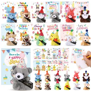 12/24/36 Sets Bulk End of School Year Gifts Birthday Mini Plush Animals Bulk with Hats, Small Stuffed Animal Gifts for Students Friends Coworkers, Classroom Rewards, Party Favor Supplies, Back to School, Birthday Party Decorations