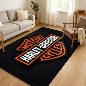 Retro H-Harley Motorcycle Floor Mat Soft Thickened Flannel Door Mat Non-Slip Living Room Rug Home Decor