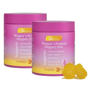 2 Botte LEEFAR Her Probiotics Gummies HK- All in One Solution with Slippery Elm andPrebiotics & Lactobacillus Probiotic Blendfor Women's pH Balance and DrynessHawaiian Pineapple Gummies DietarySupplement