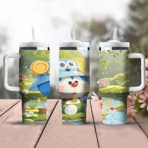 1pc 40oz Doraemon water bottle, stainless steel insulated water cup, portable travel cup, outdoor cup, accompanying cup with handle, thermos cup, cup set-Christmas Valentine's Day gift for Mother's Day, suitable for gift giving