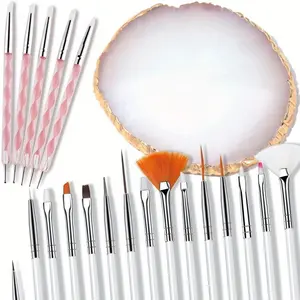 1 Pack Nail Art Design Tools Including Penh Resin Palette, 5pcs 2-way Dotting Pens and 15pcs Painting Brushes Fashion Accessories