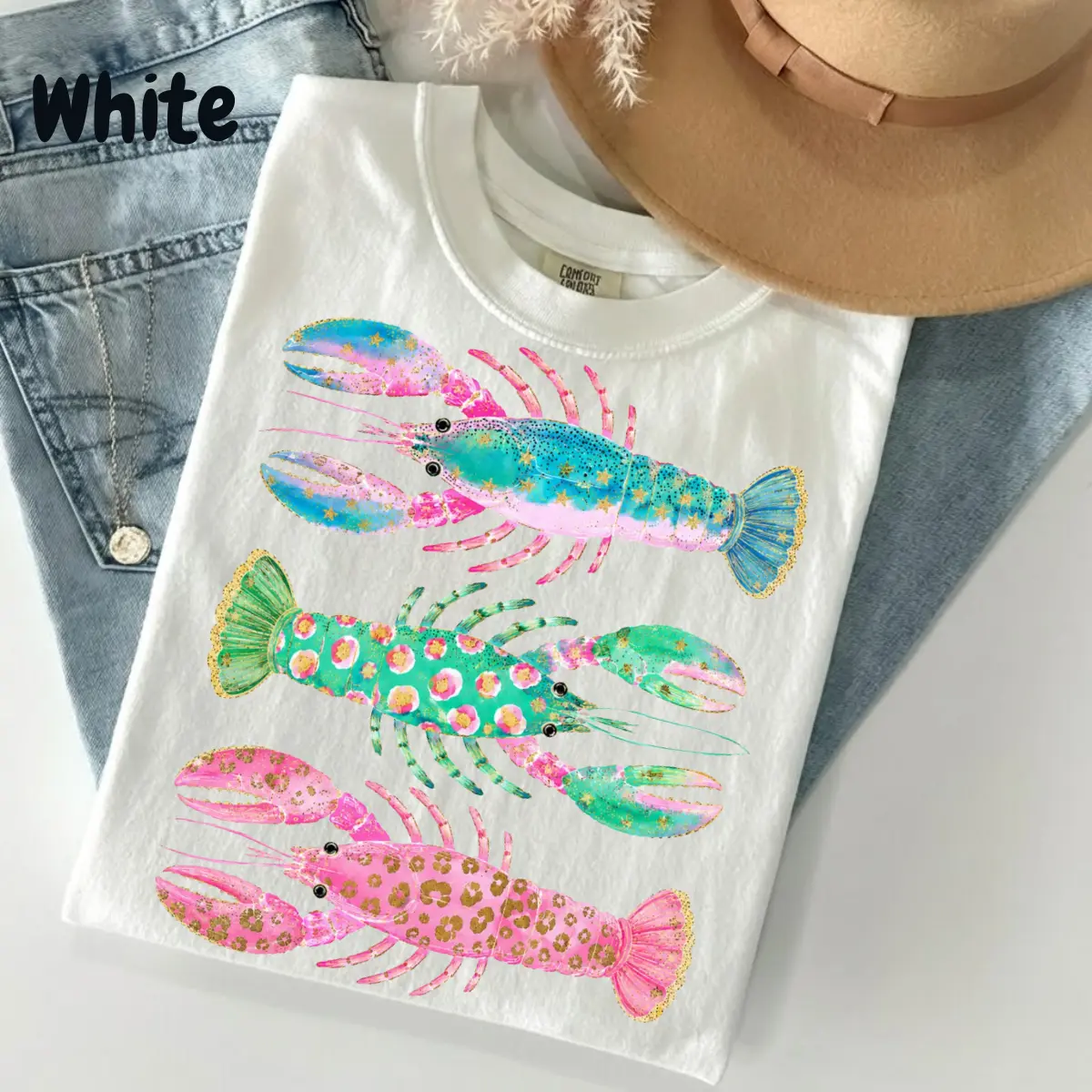 Comfort Colors Preppy Lobster Shirt, Colorful Coastal Summer Beach Tee, Vacation Graphic T-Shirt