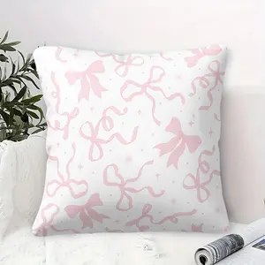 Aesthetic Pink Bow & Star Throw Pillow,Flowing Ribbon Bows and Tiny Star-Patterned Throw Pillows,Dreamy Girly Print Decorative Pillow Girly Kawaii Bow Printed Cushion,for Living Room Couch,Bedroom Chair & Sunroom Nook