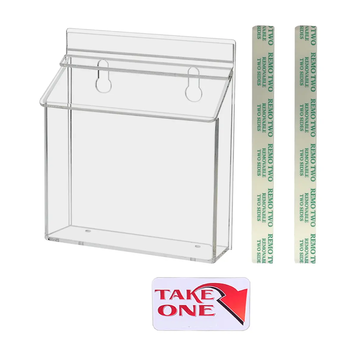 Outdoor Brochure Holder Holds 6" x 4" Postcards Wall Mount Clear with Lid Acrylic Box with Lid Includes Take One Sticker and Adhesive Strips Booklets Display Rack by 321 Plastics