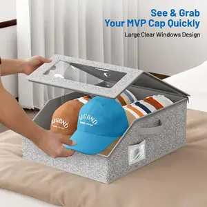 Large Capacity Baseball Cap Storage Box, Holds 24/48 Hats, Fabric Material, Zipper Closure, Foldable, Ideal for Home Organization, Display Box, Foldable Storage Boxes