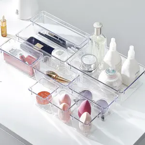 Clear Stationery Tableware Makeup Organizer Stackable Boxes Plastic