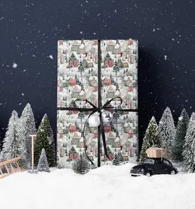 Christmas Village Xmas Wrapping Paper Roll Cute Gift Wrap Papers Holiday Wrapping Christmas Presents Festive Gift Wrapping