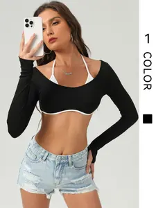 Women's Contrast Color Sports Bra, Solid Color Sleeveless Crop Top for Yoga Gym Workout, Ladies Sportswear for Indoor Outdoor Wear, Yoga Workout Activewear