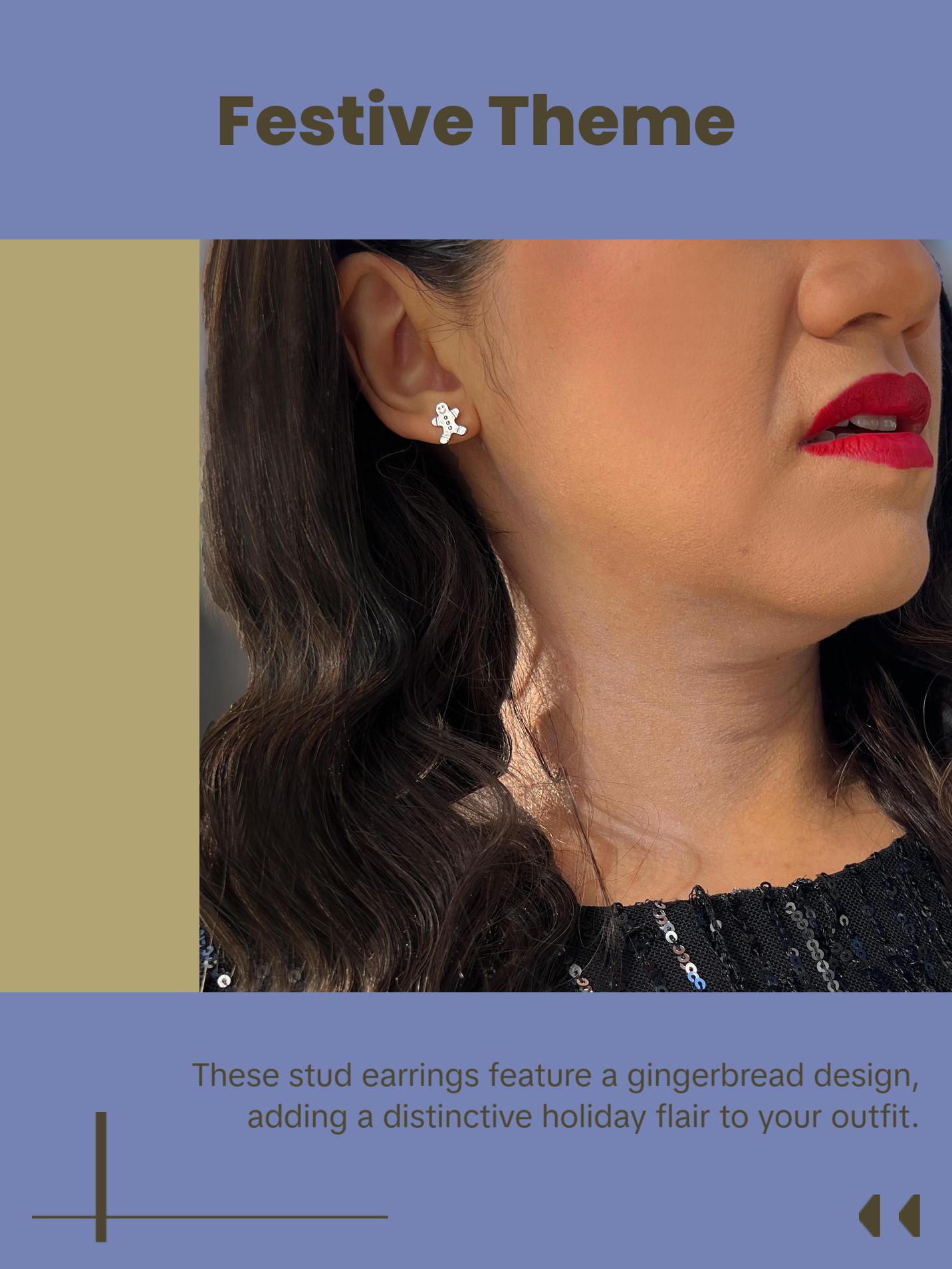 SONIA HOU Gingerbread Holiday Stud Earrings - 18K Gold Over Sterling Silver | Small Christmas Festive Accessory | Minimalist Chic Fine Jewelry Gift