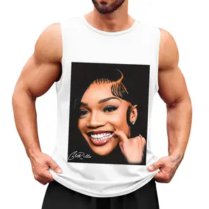 GloRilla Rapper Portrait Men's Sleeveless Tank Top - Hip Hop Artist Signature Print Polyester Vest, Female Rap Fan Casual Workout Gym Muscle Tee, Black & White Aesthetic Summer Top