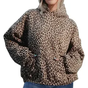 Women Leopard Hoodies Oversized Cheetah Print Sweatshirt Hooded Long Sleeve 2000s Pullover Tops Graphic Hoodies(Sheet)