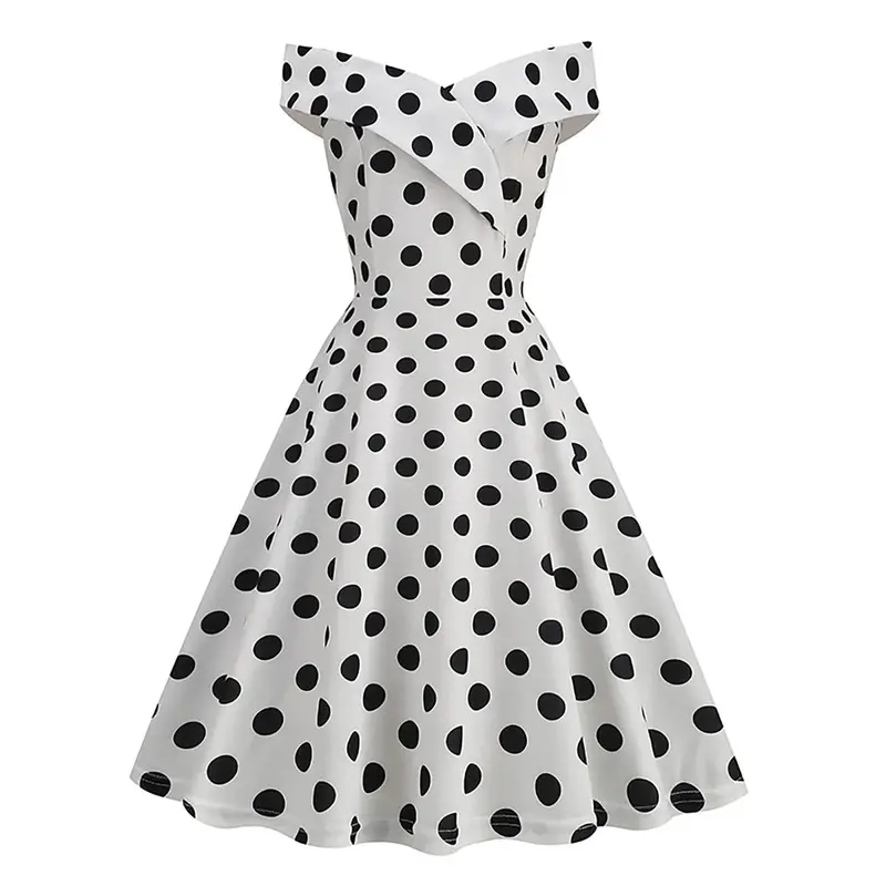 black and white polka dot dress amazon Berylove Women A Line Graduation Dress Black White Polka Dot V-Neck Midi  Party Dress main image 1
