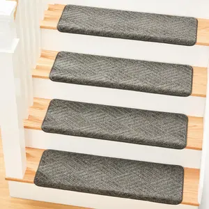 Bullnose Non-Slip Stair Treads w/ Adhesive 14 Pack 9.5" x 30" Wooden Steps Protection - TPU Backing with Steel Reinforcement - Anti-Slip Solution Basketweave Dark Gray