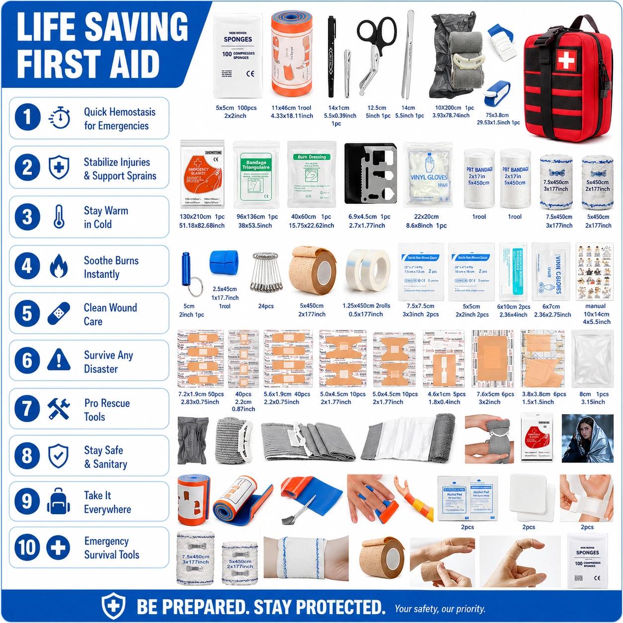 399-Piece Pre-Packed Emergency First Aid Trauma Kit with Tourniquet, Portable Emergency Tool Set, Medical Bag for Outdoor Camping, Home Safety Needs, Portable Emergency Kit