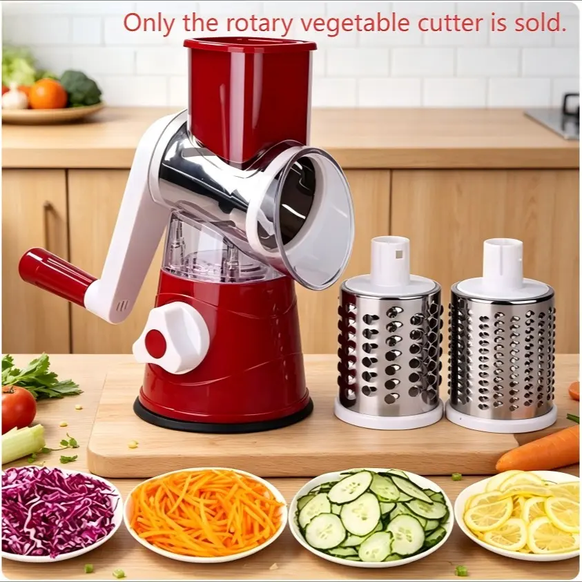 Handheld Rotary Vegetable Cutter, 3-in-1 Multifunctional Grater, Slicer & Shredder with Stainless Steel Blades, Kitchen Tool for Potatoes, Cucumbers & Carrots, Blue, Easy-to-Clean Kitchen Gadget
