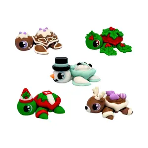 EnderToys 5 Jolly Turtle Mini Fidgets - 3D Printed Articulated Joint Christmas Holiday Snowman Gingerbread Reindeer Holly Elf Poinsettia Santa Holiday Cute Toys Desk Pet Articulate Figurine gift Stocking Stuffer Articulating buddy animal tiny Figures