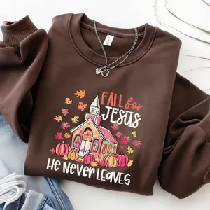 Fall For Jesus He Never Leaves Sweater, Fall Thanksgiving SweatShirt, Thanksgiving Family Matching Jesus Sweater,Autumn SweatShirt