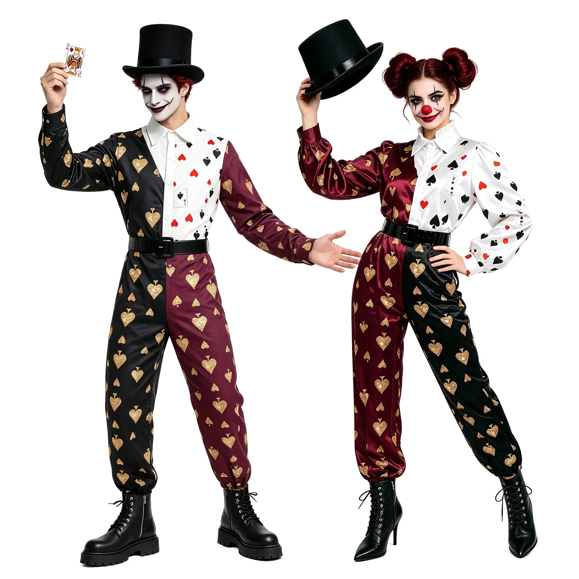 Couple Playing Card Joker Costume Poker Heart Spade Print Jumpsuit Halloween Carnival Party Outfit