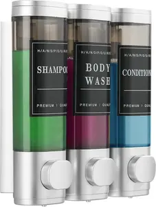 Shampoo and Conditioner Dispenser,Shower Dispenser 3 Chamber No Drill Wall-Mounted Shampoo Dispenser for Shower Wall Mounted Shower Soap Dispenser for Bathroom Hotel Large Capacity,Silver Home Goods