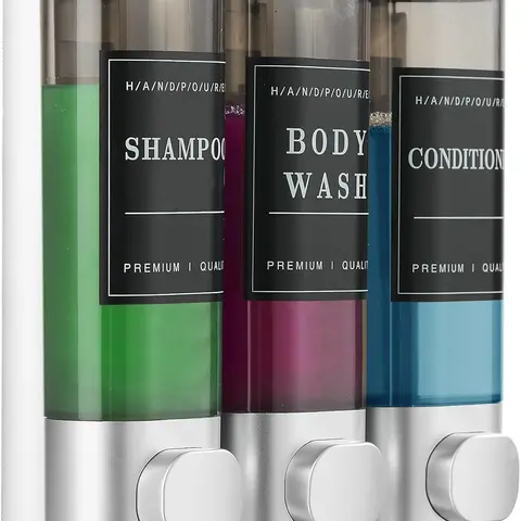 Zoronk Shampoo and Conditioner Dispenser,Shower Dispenser 3 Chamber No Drill Wall-Mounted Shampoo Dispenser for Shower Wall Mounted Shower Soap Dispenser for Bathroom Hotel Large Capacity,Silver Home Goods